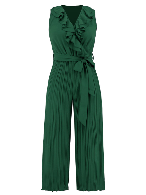 Jumpsuit- Dare to Be Bold with Our Ruffled V-Neck Jumpsuit- - IndioGear Fashion and Gear