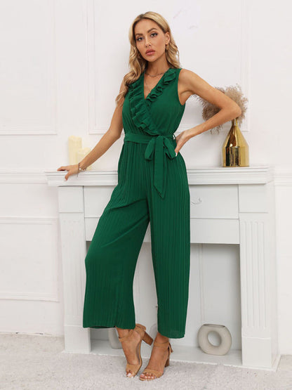 Jumpsuit- Dare to Be Bold with Our Ruffled V-Neck Jumpsuit- - IndioGear Fashion and Gear