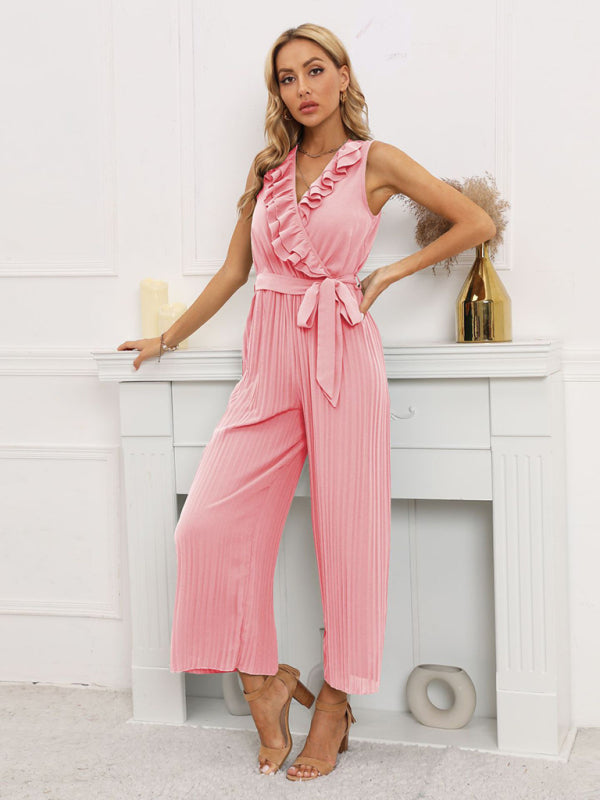 Jumpsuit- Dare to Be Bold with Our Ruffled V-Neck Jumpsuit- - IndioGear Fashion and Gear