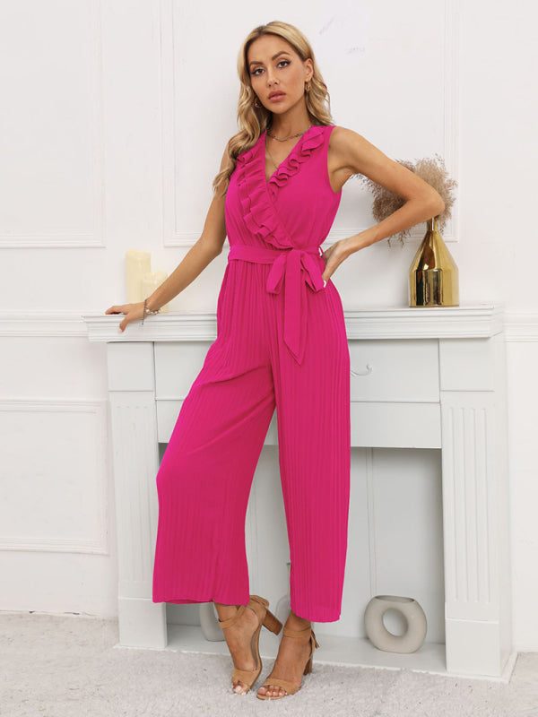 Jumpsuit- Dare to Be Bold with Our Ruffled V-Neck Jumpsuit- - IndioGear Fashion and Gear