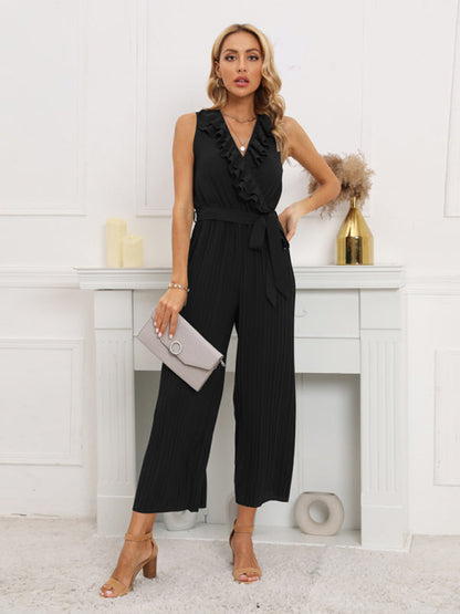 Jumpsuit- Dare to Be Bold with Our Ruffled V-Neck Jumpsuit- - IndioGear Fashion and Gear