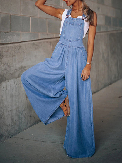 Jumpsuit- Denim Jean Jumpsuit Overalls - Pantsuits- Purplish blue navy- IndioGear Fashion and Gear