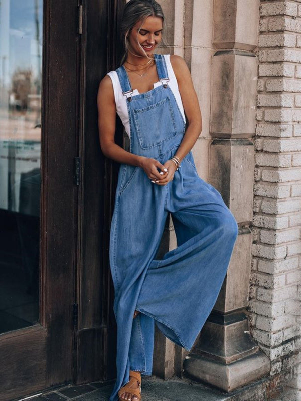 Jumpsuit- Denim Jean Jumpsuit Overalls - Pantsuits- - IndioGear Fashion and Gear