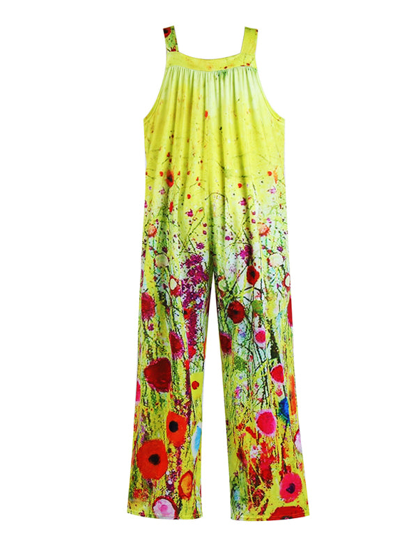 Jumpsuit- Floral Square Neck Jumpsuit - The Perfect Summer Outfit- Yellow- IndioGear Fashion and Gear