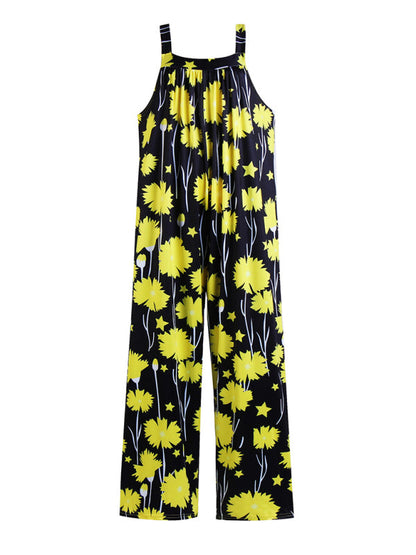 Jumpsuit- Floral Square Neck Jumpsuit - The Perfect Summer Outfit- Black- IndioGear Fashion and Gear