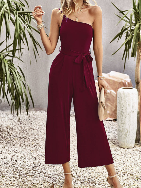 Jumpsuit- One-Shoulder Women's Jumpsuit with pockets- - IndioGear Fashion and Gear