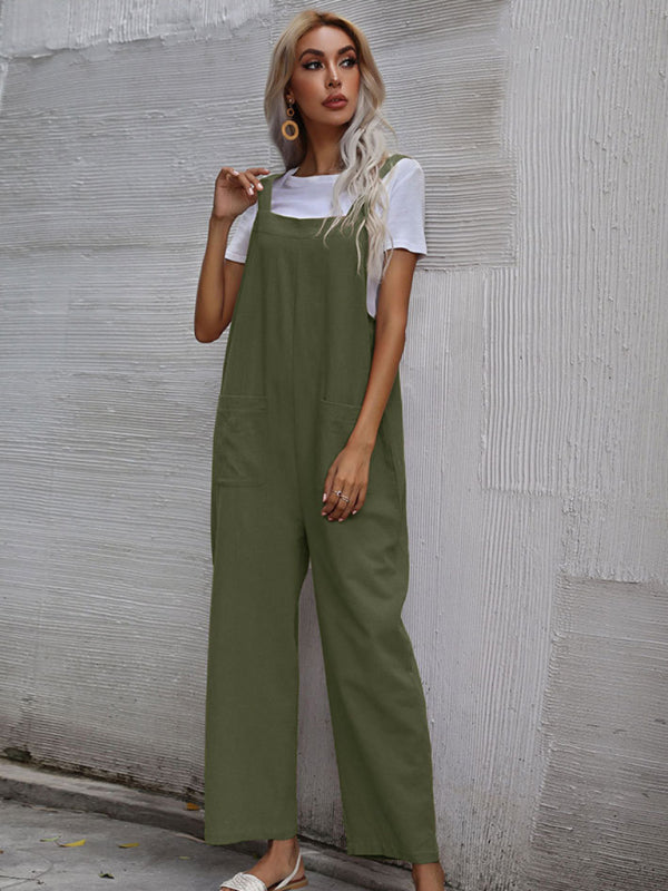 Jumpsuit- Solid Loose Bib Overalls - Flowy Harem Pantsuits- - IndioGear Fashion and Gear