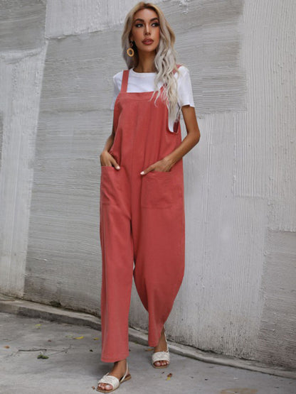 Jumpsuit- Solid Loose Bib Overalls - Flowy Harem Pantsuits- - IndioGear Fashion and Gear