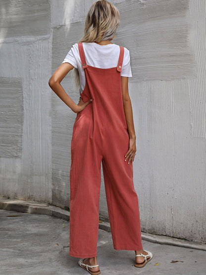 Jumpsuit- Solid Loose Bib Overalls - Flowy Harem Pantsuits- - IndioGear Fashion and Gear