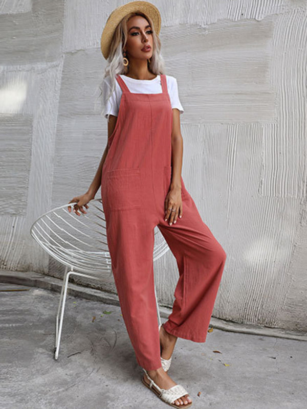 Jumpsuit- Solid Loose Bib Overalls - Flowy Harem Pantsuits- - IndioGear Fashion and Gear