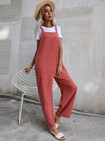 Jumpsuit- Solid Loose Bib Overalls - Flowy Harem Pantsuits- - IndioGear Fashion and Gear