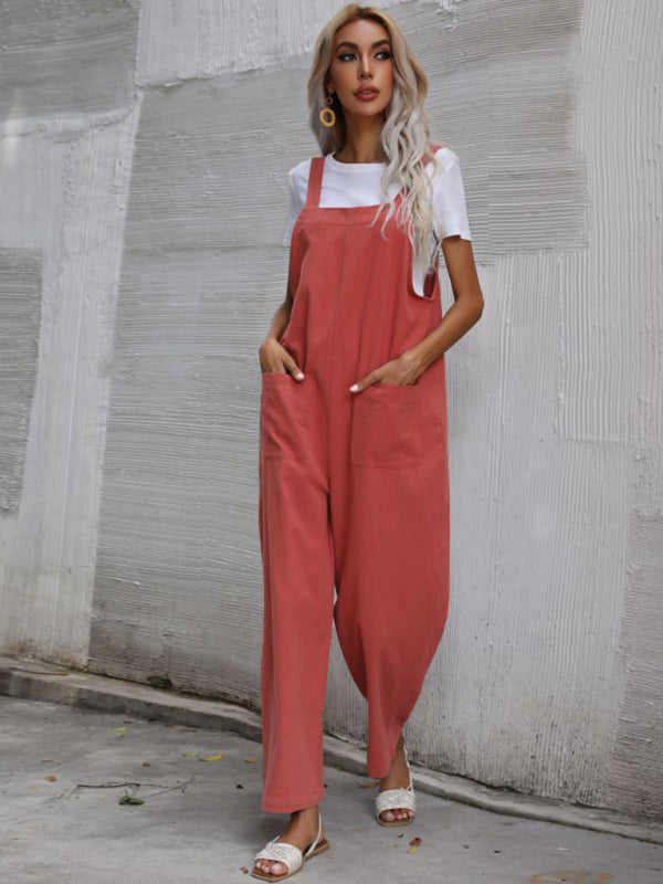 Jumpsuit- Solid Loose Bib Overalls - Flowy Harem Pantsuits- - IndioGear Fashion and Gear