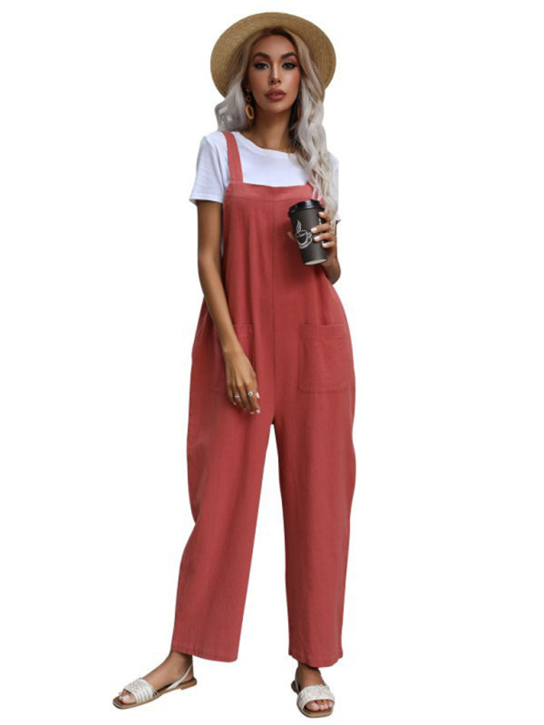 Jumpsuit- Solid Loose Bib Overalls - Flowy Harem Pantsuits- - IndioGear Fashion and Gear