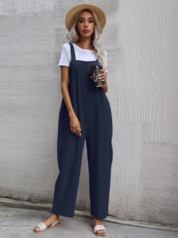 Jumpsuit- Solid Loose Bib Overalls - Flowy Harem Pantsuits- - IndioGear Fashion and Gear