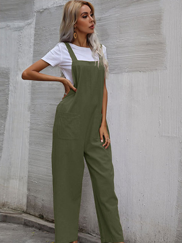 Jumpsuit- Solid Loose Bib Overalls - Flowy Harem Pantsuits- - IndioGear Fashion and Gear