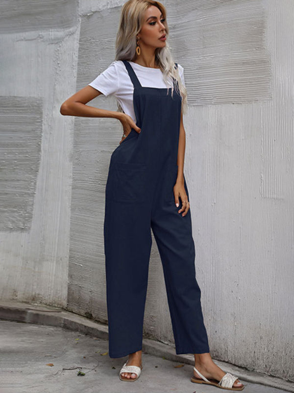 Jumpsuit- Solid Loose Bib Overalls - Flowy Harem Pantsuits- - IndioGear Fashion and Gear