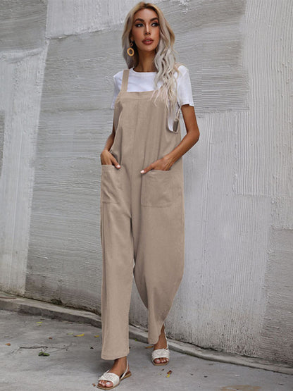 Jumpsuit- Solid Loose Bib Overalls - Flowy Harem Pantsuits- - IndioGear Fashion and Gear