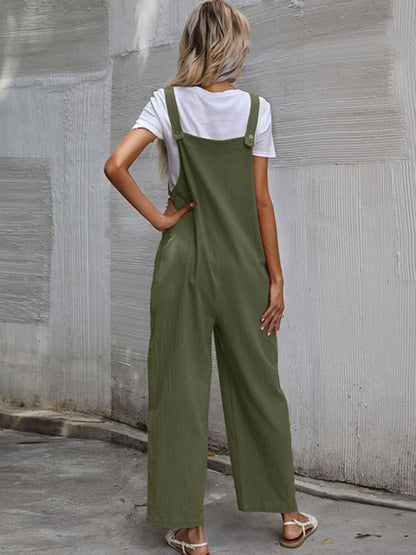 Jumpsuit- Solid Loose Bib Overalls - Flowy Harem Pantsuits- - IndioGear Fashion and Gear