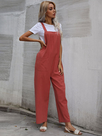 Jumpsuit- Solid Loose Bib Overalls - Flowy Harem Pantsuits- - IndioGear Fashion and Gear