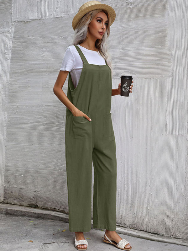 Jumpsuit- Solid Loose Bib Overalls - Flowy Harem Pantsuits- - IndioGear Fashion and Gear