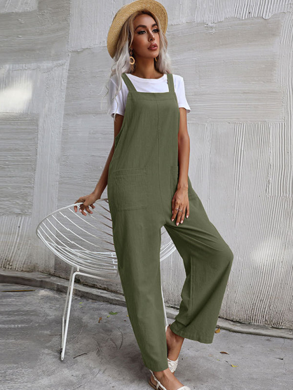 Jumpsuit- Solid Loose Bib Overalls - Flowy Harem Pantsuits- - IndioGear Fashion and Gear