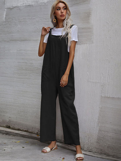 Jumpsuit- Solid Loose Bib Overalls - Flowy Harem Pantsuits- - IndioGear Fashion and Gear