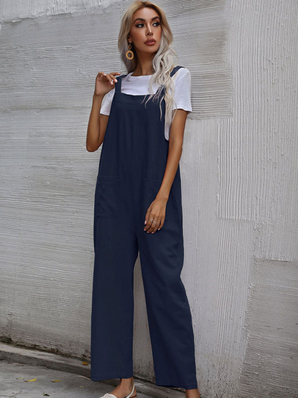 Jumpsuit- Solid Loose Bib Overalls - Flowy Harem Pantsuits- - IndioGear Fashion and Gear