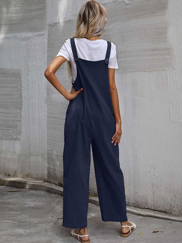 Jumpsuit- Solid Loose Bib Overalls - Flowy Harem Pantsuits- - IndioGear Fashion and Gear