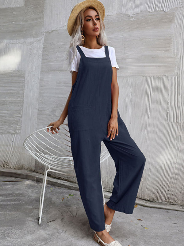 Jumpsuit- Solid Loose Bib Overalls - Flowy Harem Pantsuits- - IndioGear Fashion and Gear