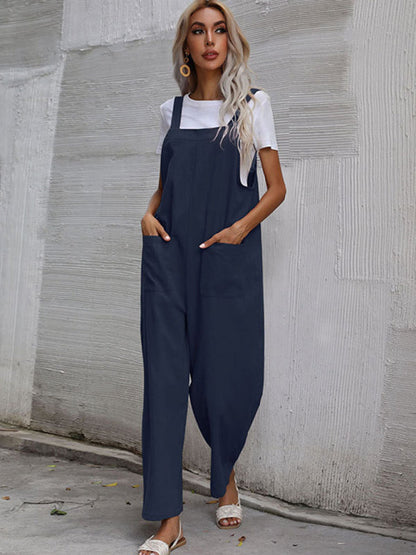 Jumpsuit- Solid Loose Bib Overalls - Flowy Harem Pantsuits- - IndioGear Fashion and Gear