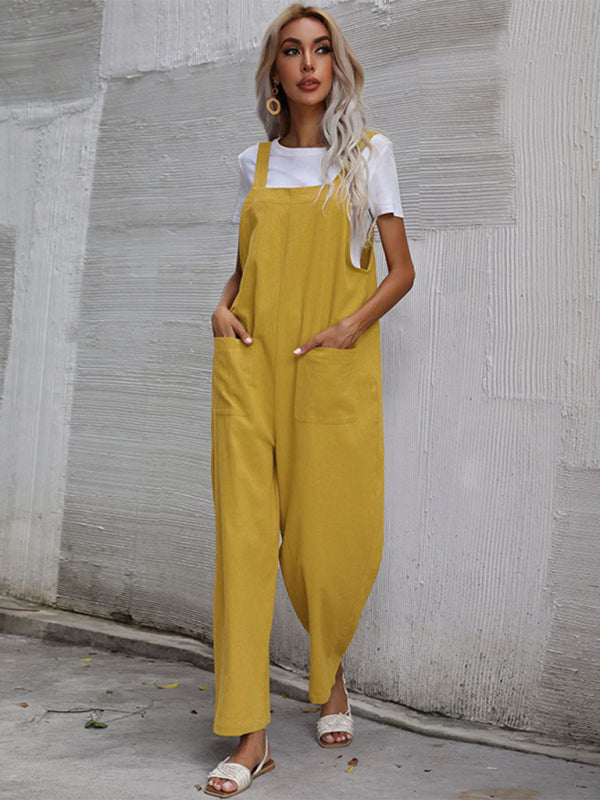 Jumpsuit- Solid Loose Bib Overalls - Flowy Harem Pantsuits- - IndioGear Fashion and Gear