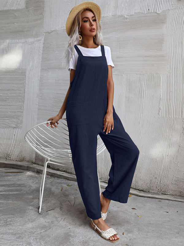 Jumpsuit- Solid Loose Bib Overalls - Flowy Harem Pantsuits- - IndioGear Fashion and Gear