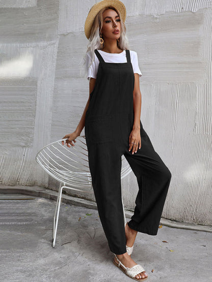 Jumpsuit- Solid Loose Bib Overalls - Flowy Harem Pantsuits- - IndioGear Fashion and Gear