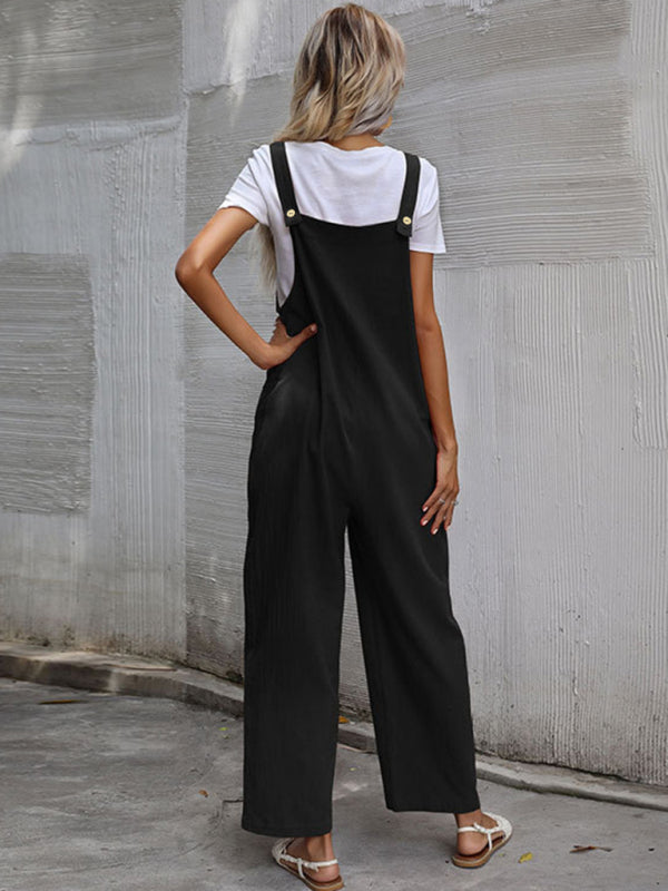 Jumpsuit- Solid Loose Bib Overalls - Flowy Harem Pantsuits- - IndioGear Fashion and Gear