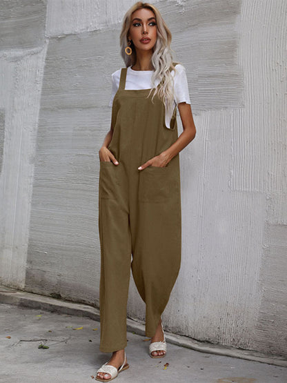 Jumpsuit- Solid Loose Bib Overalls - Flowy Harem Pantsuits- - IndioGear Fashion and Gear