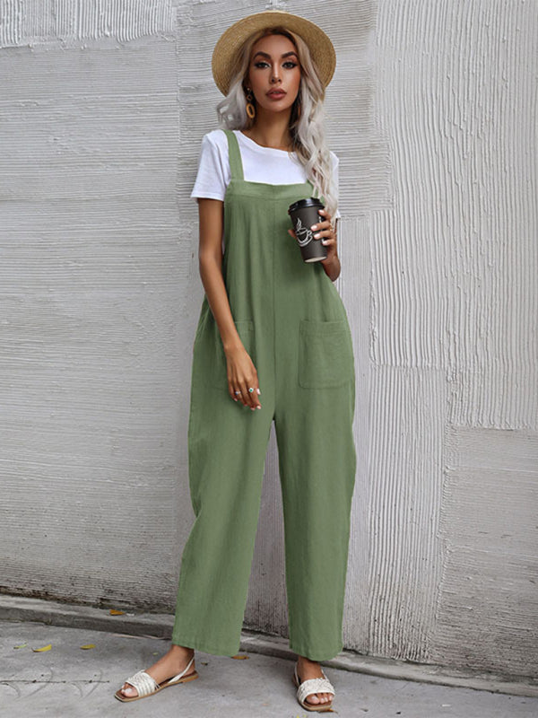 Jumpsuit- Solid Loose Bib Overalls - Flowy Harem Pantsuits- - IndioGear Fashion and Gear