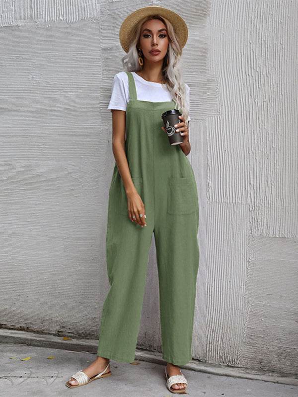 Jumpsuit- Solid Loose Bib Overalls - Flowy Harem Pantsuits- Pale green- IndioGear Fashion and Gear