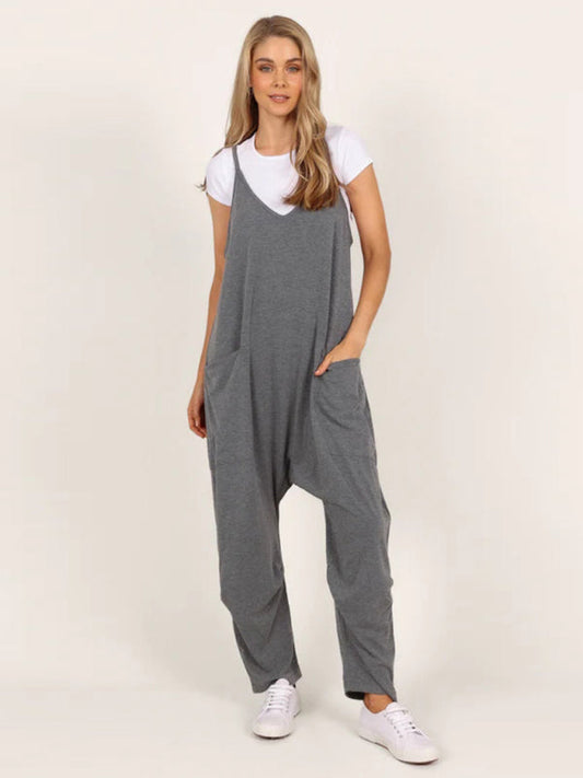 Jumpsuit- Solid Oversized Jumpsuit | Overalls with Pockets- Grey- IndioGear Fashion and Gear