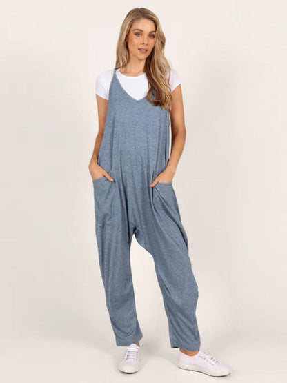 Jumpsuit- Solid Oversized Jumpsuit | Overalls with Pockets- Blue- IndioGear Fashion and Gear