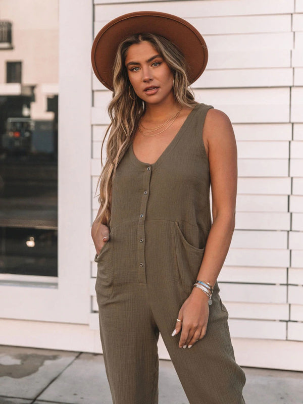 Jumpsuit- Step Up Your Style Game with this Retro Tank Jumpsuit!- - IndioGear Fashion and Gear