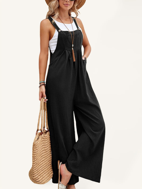 Jumpsuit- Women's Jumpsuit Bib Pants Overalls - Pantsuits- Black- IndioGear Fashion and Gear