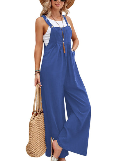 Jumpsuit- Women's Jumpsuit Bib Pants Overalls - Pantsuits- Purplish blue navy- IndioGear Fashion and Gear