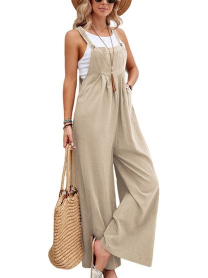 Jumpsuit- Women's Jumpsuit Bib Pants Overalls - Pantsuits- Khaki- IndioGear Fashion and Gear