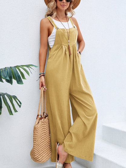 Jumpsuit- Women's Jumpsuit Bib Pants Overalls - Pantsuits- Yellow- IndioGear Fashion and Gear