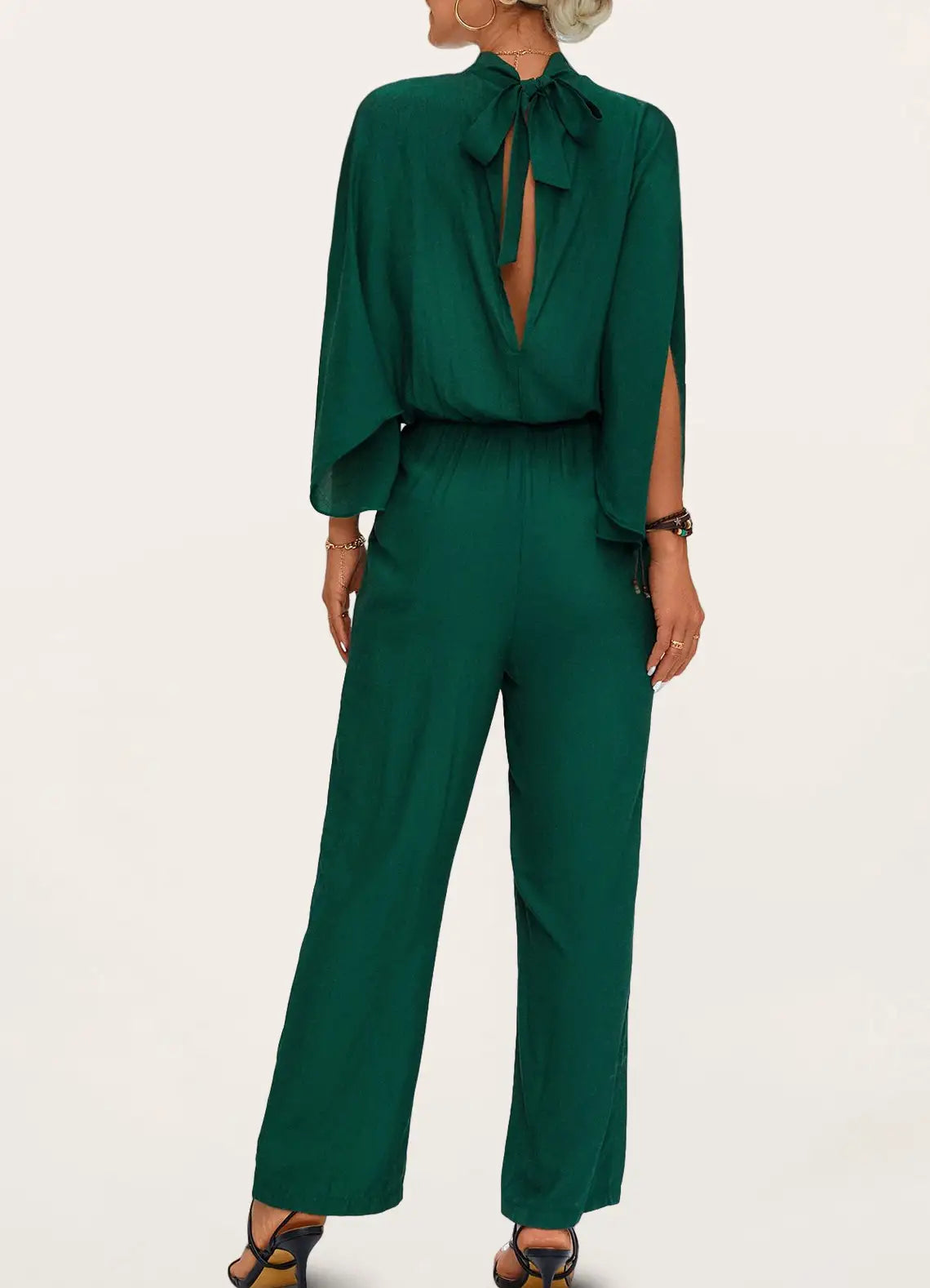 Jumpsuits- All-in-One Outfit: Stand Collar Open Back Jumper - Jumpsuit- - IndioGear Fashion and Gear