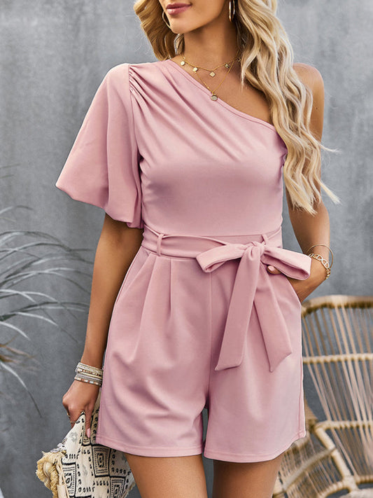 Jumpsuits- Chic and Comfortable One-Shoulder Jumpsuit - Your Perfect Companion for Every Occasion- Pink- IndioGear Fashion and Gear