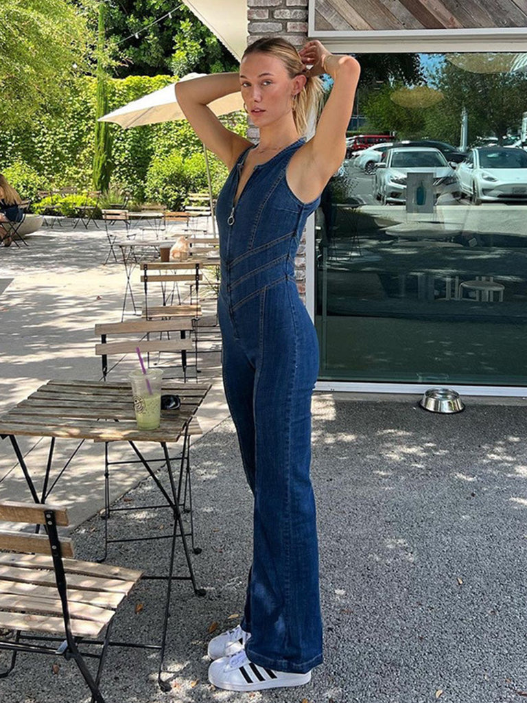 Jumpsuits- Denim Backless Heart Overalls - Palazzo Jumpsuits Pantsuits- - IndioGear Fashion and Gear