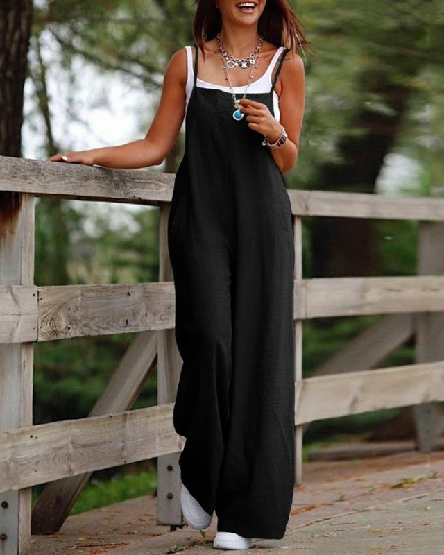 Jumpsuits- Full-Length Bib Pants Playsuit for Women - Utility Style Overalls- Black- IndioGear Fashion and Gear