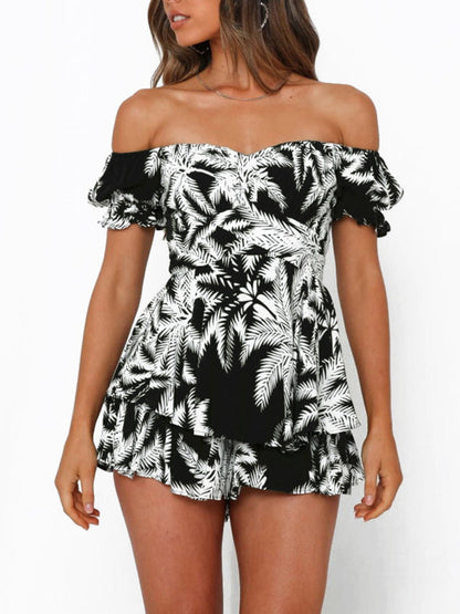 Jumpsuits- Knot Back Romper - Perfect for Any Occasion - Printed Jumpsuit- Black- IndioGear Fashion and Gear