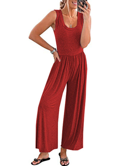 Jumpsuits- Loose Fit Playsuit - Solid Sleeveless Jumpsuit- - IndioGear Fashion and Gear